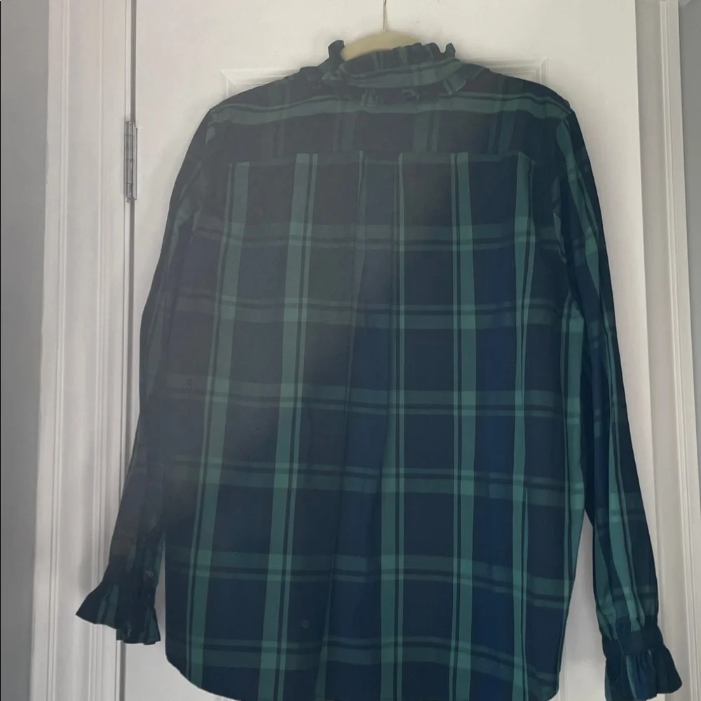 J. Crew Classic Plaid Blouse in Green and Navy - Picture 2 of 7